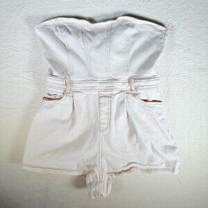 Le Lis Montana Romper‎ Shorts Womens Size LARGE Strapless White Denim